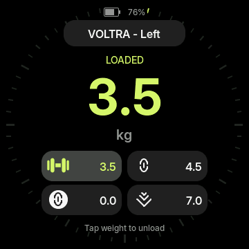 Voltra Remote weight control interface, rendered from actual firmware with sample data